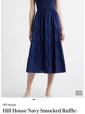Hill House Navy Tiered Smocked Midi Skirt